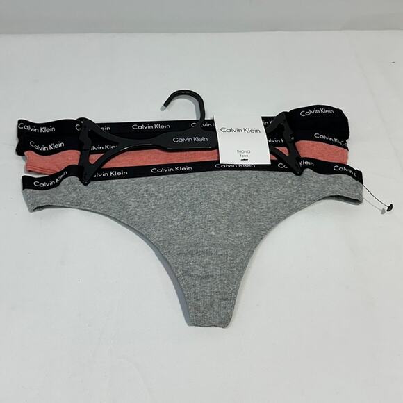 New with tags, 3 Pairs of Calvin Klein Thongs Panties, Black, Gray, Pink, LARGE - Picture 3 of 4